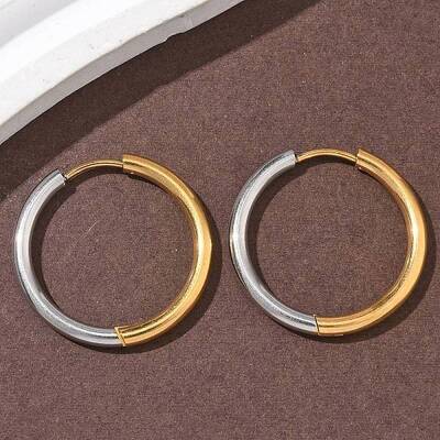 304 Stainless Steel Two Tone Hoop Earrings
