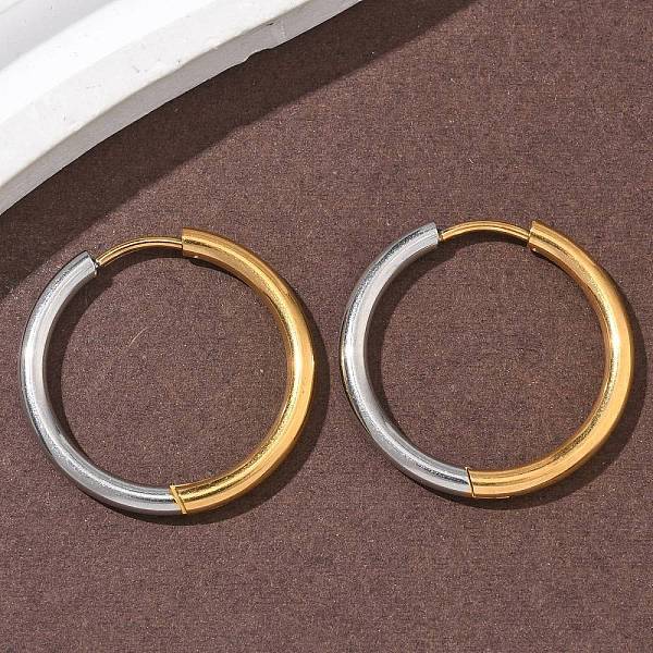 304 Stainless Steel Two Tone Hoop Earrings