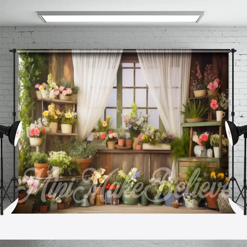 Colorful Potted Flower White Curtain Spring Backdrop - Aperturee