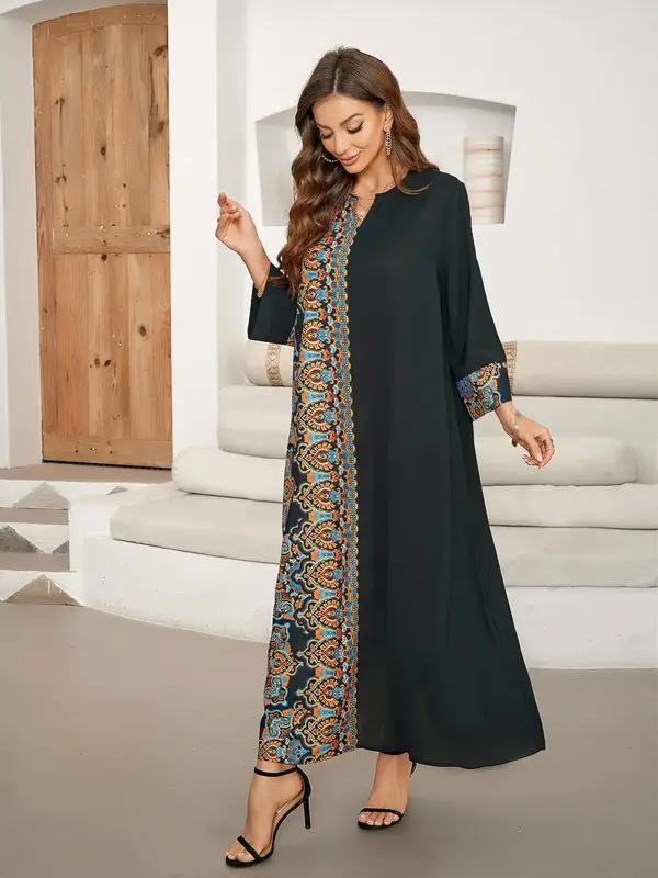 Muslim Floral Patchwork Long Dress, Elegant Maxi Dress for Women, Modest Fashion, Perfect for Special Occasions