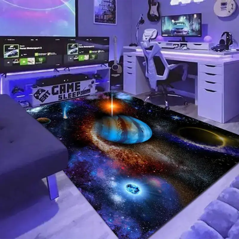 3D Planet Pattern Non Slip Floor Mat, 1 Count Universe Area Rug, Decorative Carpet For Game Room Bedroom, Rugs Living Room, B...