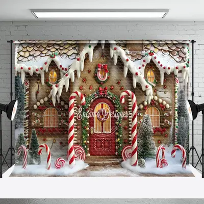 Christmas Candy Gingerbread Home Wonderland Backdrop - Aperturee