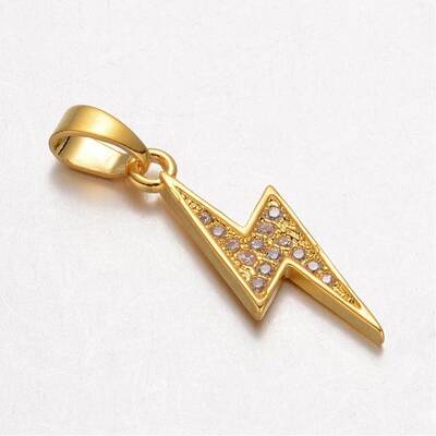 Lightning Bolt Brass Micro Pave Cubic Zirconia Pendants