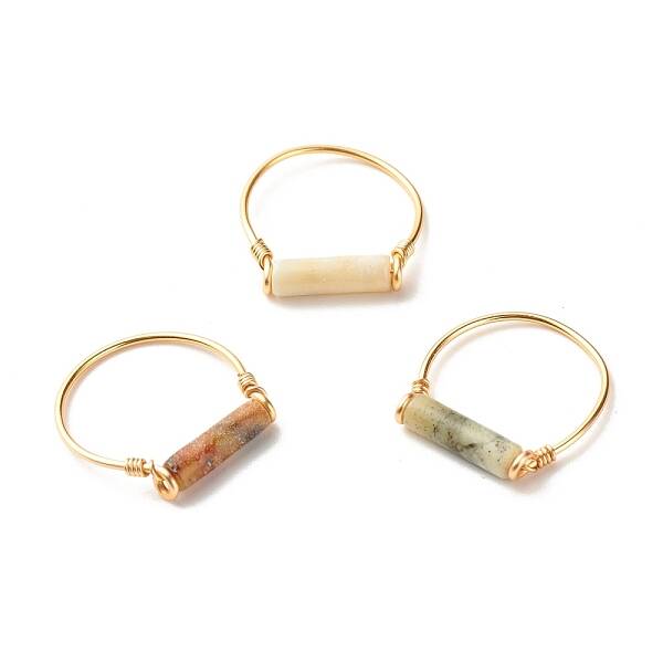 Natural Jade Column Beads Finger Ring