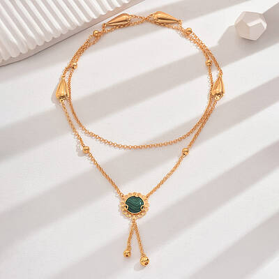 Vintage Classic Elegant Brass Pave Synthetic Malachite Fashion European Flower Lariat Necklaces
