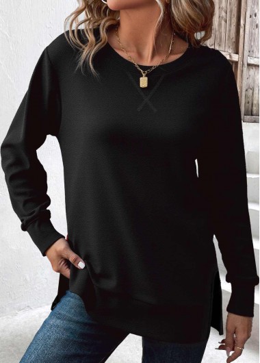 Modlily Black Tummy Coverage Long Sleeve Round Neck Sweatshirt - XL