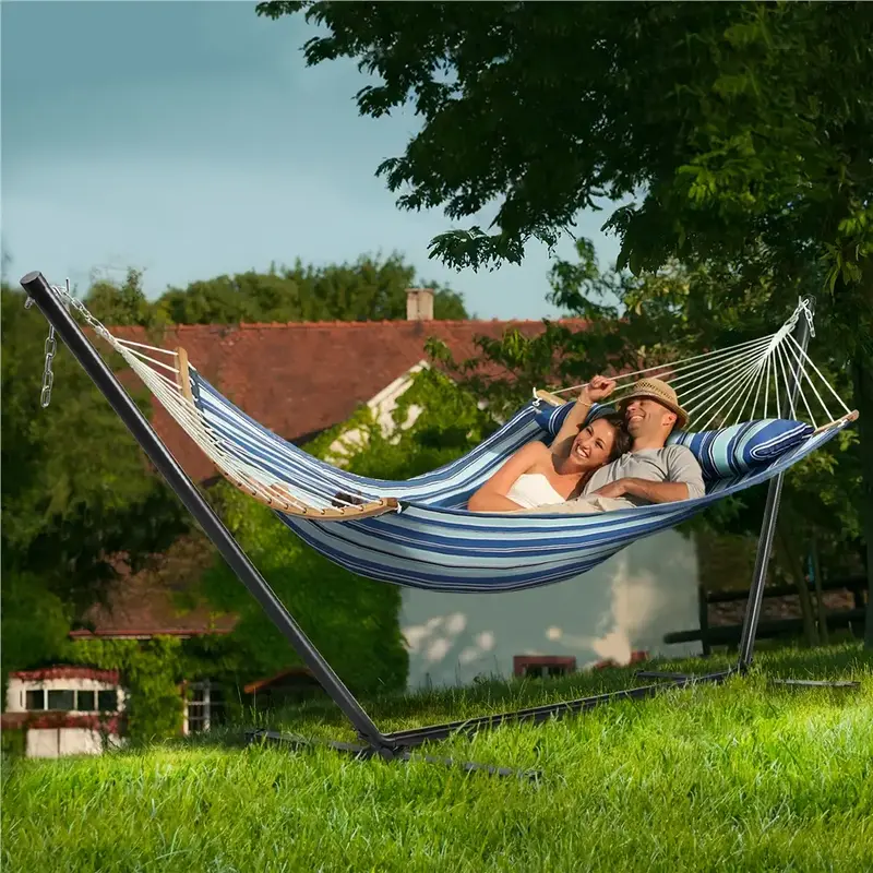 【2-3 People, 475Lb Capacity】Yaheetech Extra Large Hammock with Stand, Heavy-Duty Padded Hammock & Steel Stand Set w/Pillo...