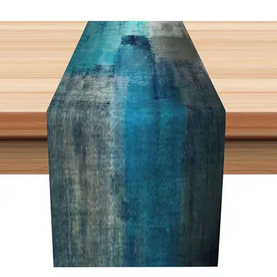 Luxurious Dark Grey Teal Mixed Classic Table Runner - Aperturee