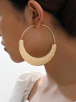 Minimalist Hollow Out Texture Metal Design Large Size Hoop Earrings, Gifts for Her, 2025 Fashionable Vintage Earrings for Wo...