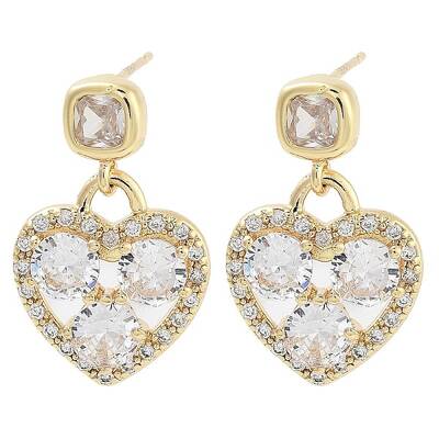 Brass with Glass Dangle Stud Earrings