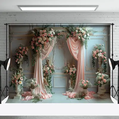 Luxury White Wall Curtain Floral Wedding Backdrop