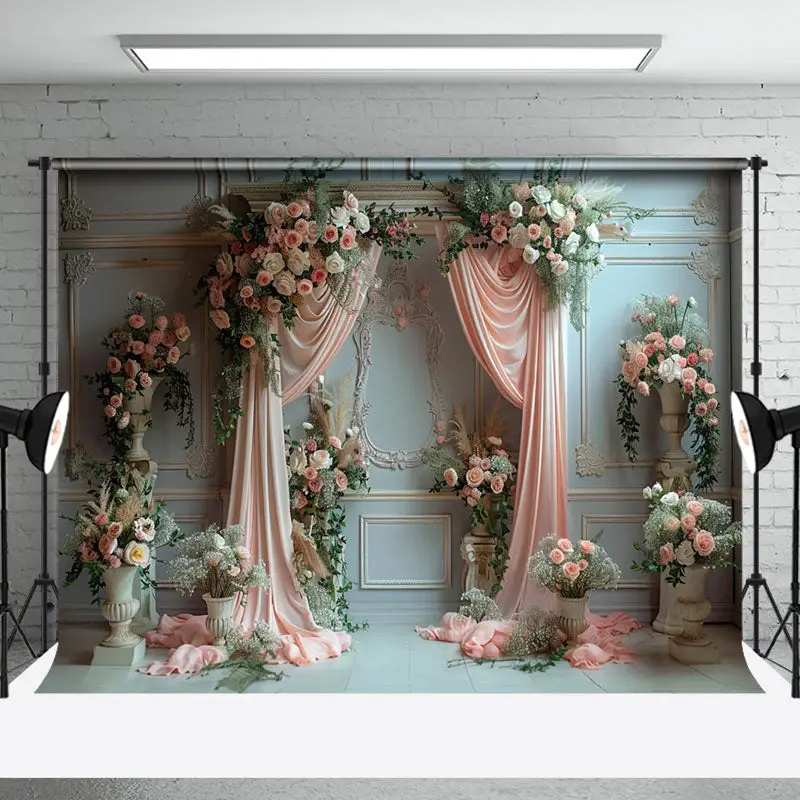 Luxury White Wall Curtain Floral Wedding Backdrop