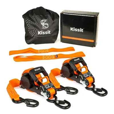 Kissit Smart Retractable Ratchet Tie Downs - 1.5 x 16' - 1333 Load Capacity - Autoretrack Downs for Secure Transportation