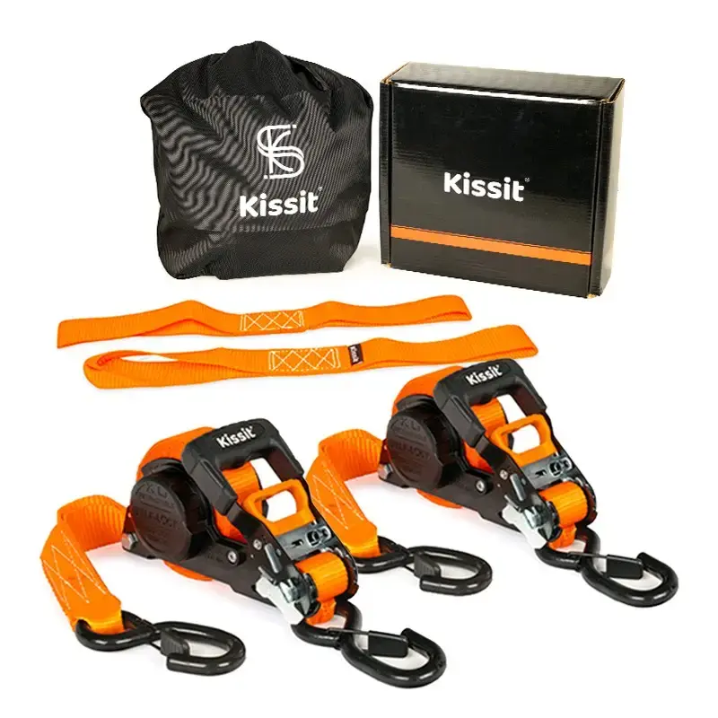 Kissit Smart Retractable Ratchet Tie Downs - 1.5 x 16' - 1333 Load Capacity - Autoretrack Downs for Secure Transportation