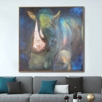 Large Original Abstract Rhino Paintings on Canvas Contemporary Art Textured Oil Painting Modern Creative Painting | RAW POWER