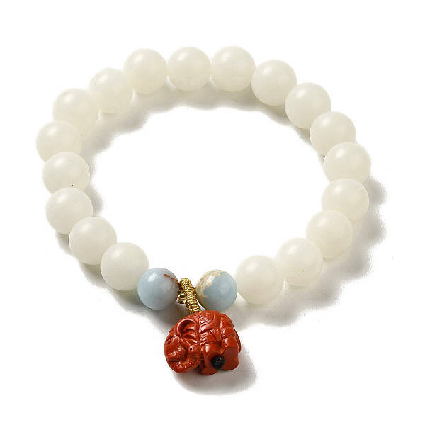 Round Natural White Jade Stretch Bracelets