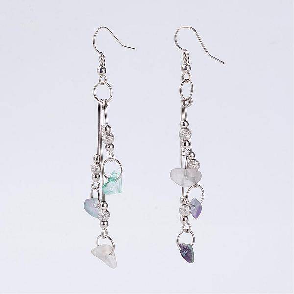 Natural Fluorite Beads Dangle Earrings