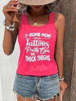 Women's Letter Print Scoop Neck Tank Top, Casual Sleeveless Top for Summer, Ladies Clothes for Daily Wear, Summer Tops, Tops,...
