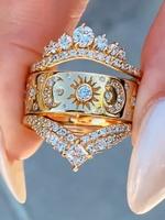 Vintage Sun & Moon Design Cubic Zirconia Wedding Ring Set, Princess Ring, Fashion Jewelry for Party, Daily Clothing Decor, Tr...