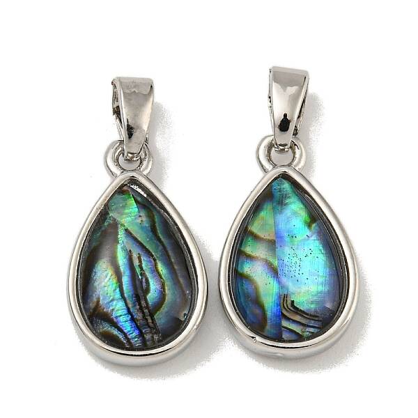 Rack Plating Brass Pave Natural Paua Shell Pendants