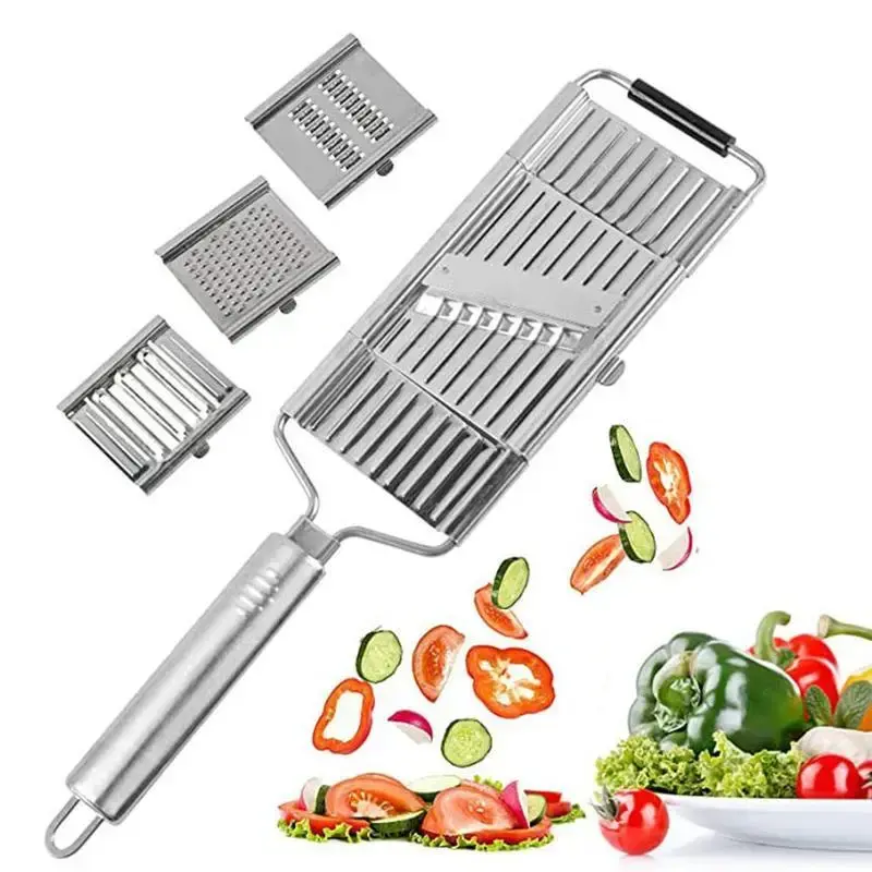 Stainless Steel 4 in 1 Multi-Purpose Vegetable Slicer, Handheld Cheese Grater & Vegetable Chopper with 4 Adjustable Blades fo...