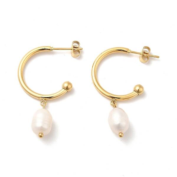 Natural Pearl Dangle Stud Earrings