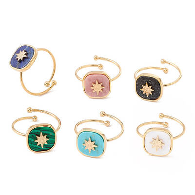 Natural Gemstone Sun Open Cuff Ring
