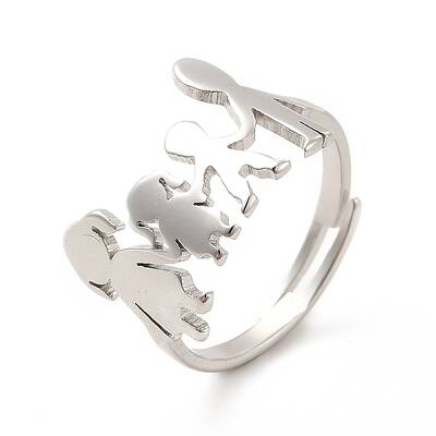 Non-Tarnish 201 Stainless Steel Family Adjustable Ring for Women