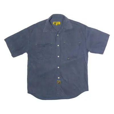 CAT Mens Worker Shirt Blue Herringbone L