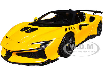 Ferrari SF90 XX Stradale Yellow with Black Top Race and Play Series 1/24 Diecast Model Car by Bburago