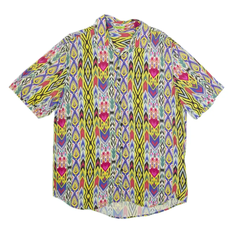 AGIVENESS Mens Shirt Yellow Crazy Pattern M