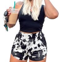 Cow print high waist shorts, casual and comfortable, women's shorts