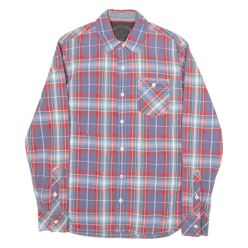 TOMMY HILFIGER Mens Shirt Grey Check Long Sleeve S