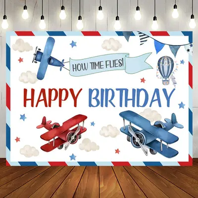 Aperturee Time Flies Airplane Cloud Birthday Backdrop For Boys