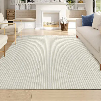 Garvee Non-Slip Living Room Area Rug 10x13 Large Machine Washable Rug, Low Pile Modern Stripe Floor Carpet, Indoor Foldable P...