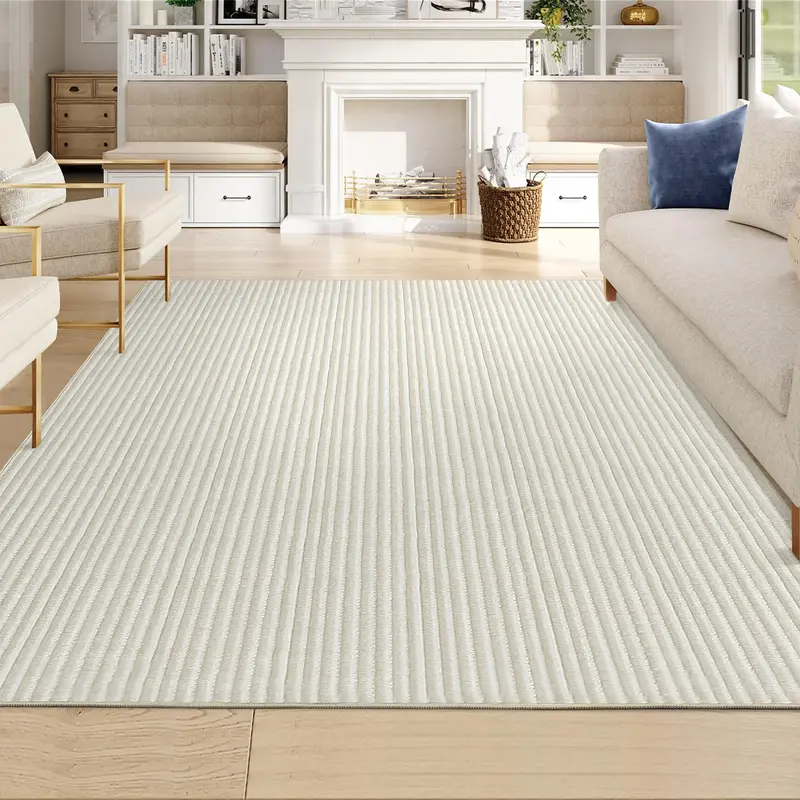 Garvee Non-Slip Living Room Area Rug 10x13 Large Machine Washable Rug, Low Pile Modern Stripe Floor Carpet, Indoor Foldable P...