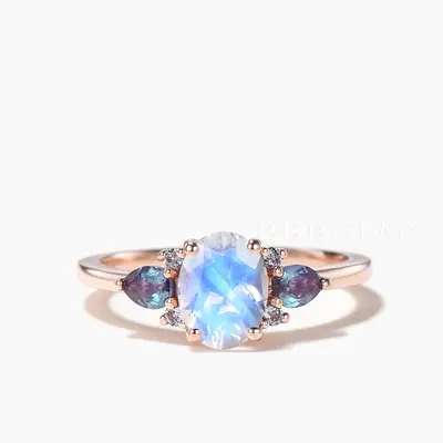 1.5CT Oval Cut Moonstone Engagement Ring Color-change Alexandrite Ring