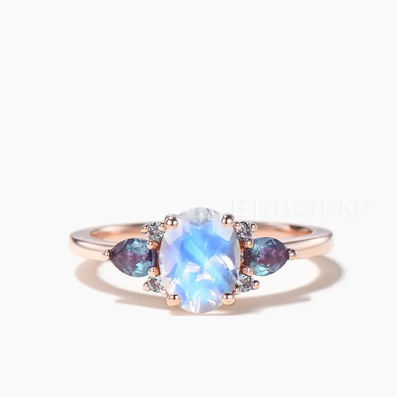 1.5CT Oval Cut Moonstone Engagement Ring Color-change Alexandrite Ring