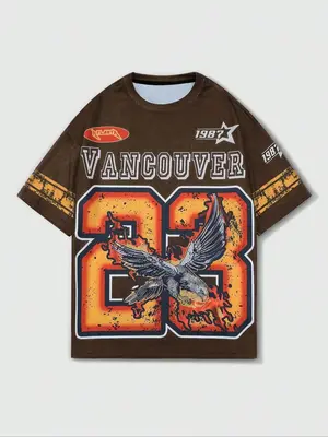 Men's Eagle Print Round Neck Graphic Tee, Regular Fit Casual Short Sleeve T-Shirt for Summer, Men's Top for Daily Wear, Stree...