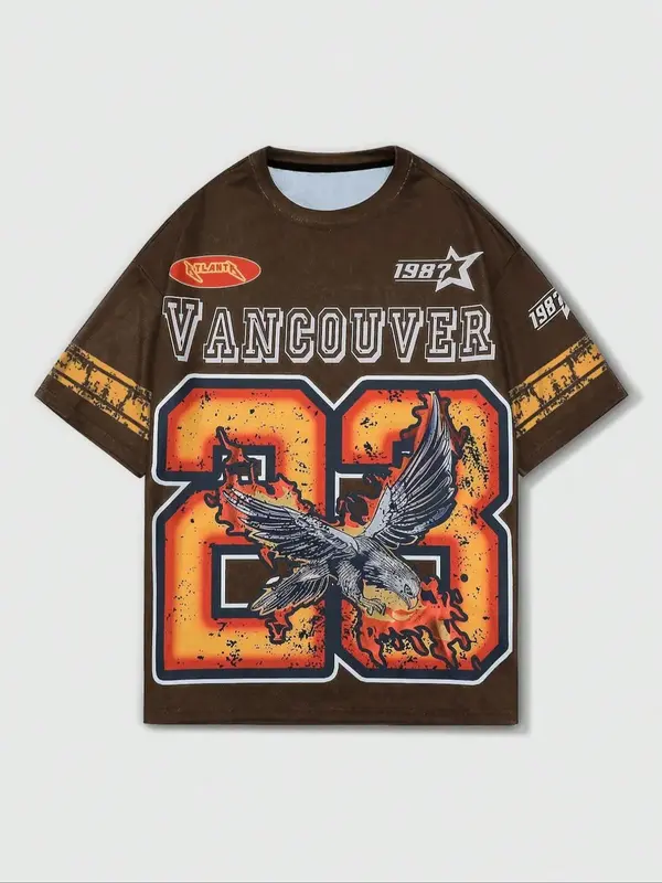 Men's Eagle Print Round Neck Graphic Tee, Regular Fit Casual Short Sleeve T-Shirt for Summer, Men's Top for Daily Wear, Stree...