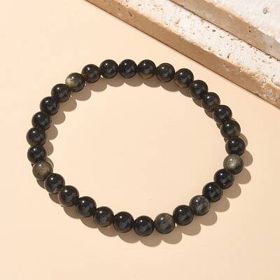 Natural Golden Sheen Obsidian Bead Stretch Bracelets