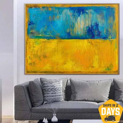 Extra Large Abstract Blue And Yellow Paintings On Canvas Ukrainian Flag Colors Painting Stand with Ukraine Pray for Ukraine |...