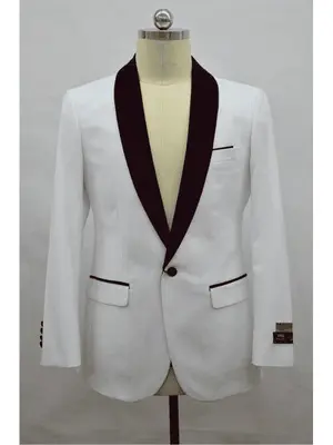 Mens Dinner Jacket Mens Blazer White ~ 1 Buttons Jacket - Burgundy Tuxedo Dinner Jacket And Blazer Two Toned