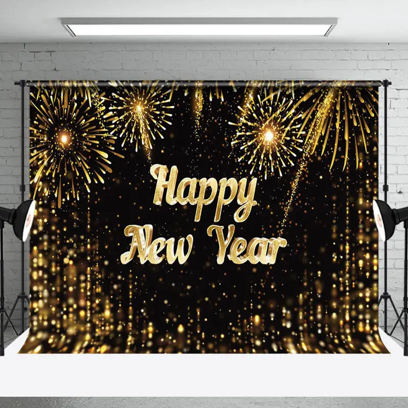 Aperturee Black Gold Bokeh Happy New Year Party Backdrop - Aperturee