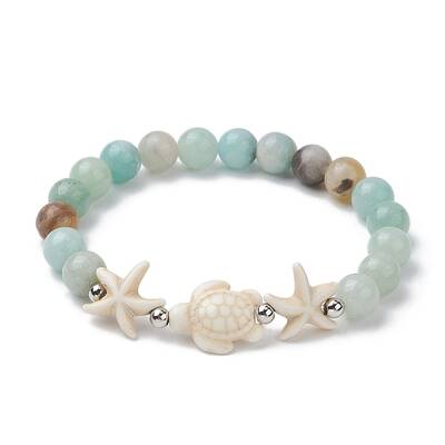 Dyed Synthetic Turquoise Turtle and Starfish Beaded Bracelets