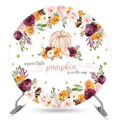 Aperturee Pumpkin Blooming Flowers Circle Baby Shower Backdrop | Baby Shower Arch Backdrop | Round Backdrop Fabric Cover | Ci...