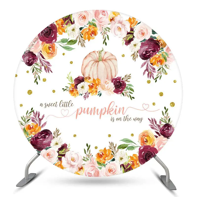 Aperturee Pumpkin Blooming Flowers Circle Baby Shower Backdrop | Baby Shower Arch Backdrop | Round Backdrop Fabric Cover | Ci...