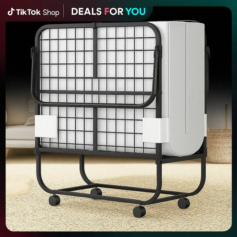 Folding Bed with Mattress, Portable Foldable Bed with Storage Cover, Rollaway Bed for Adults with Memory Foam Mattress and Me...