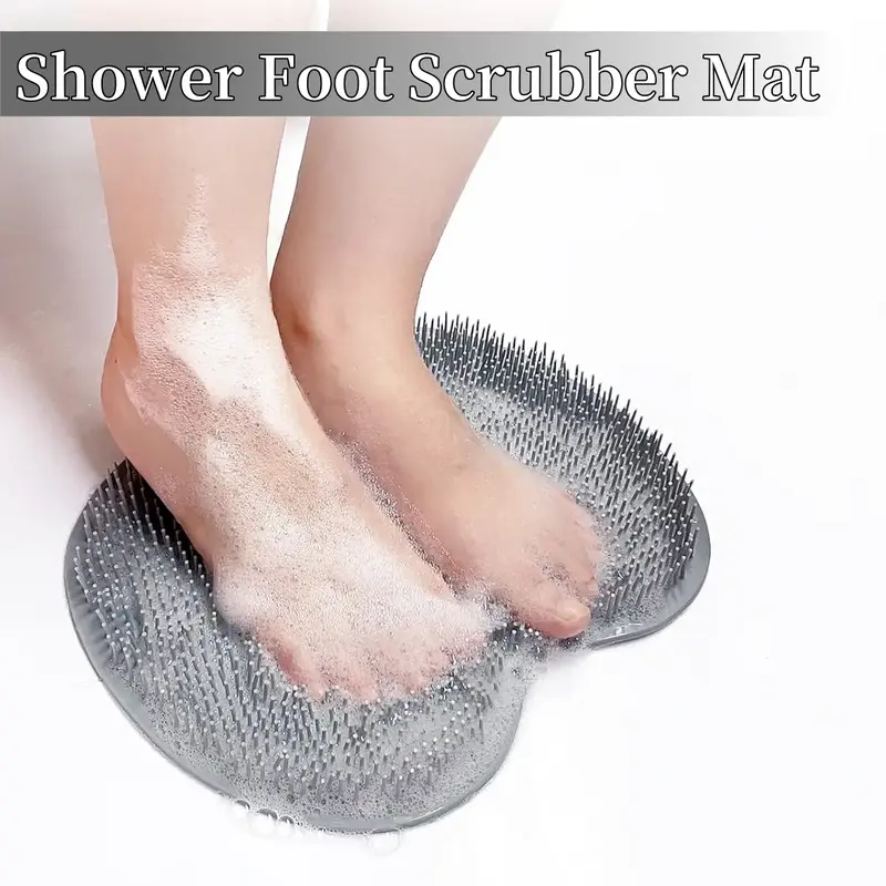 Silicone Shower Foot Scrubber Mat,Back & Feet Cleaning Pad,Shower Massage Soft Bristles Exfoliating Scrubber,Wall Mounted Sli...
