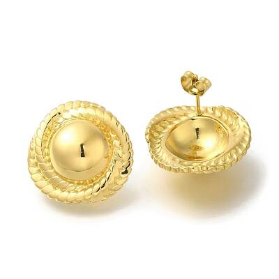 Ion Plating(IP) 304 Stainless Steel Flat Round Stud Earrings for Women